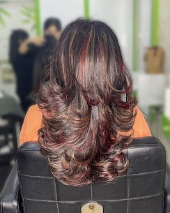 Burgundy Hair Highlights with Layer Cut in Thoraipakkam, OMR Chennai | Memories Salon